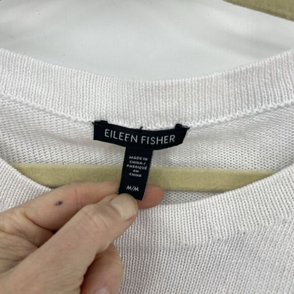 Eileen Fisher Sweater Women's Organic Linen Medium White Short Sleeve Pullover - Picture 3 of 8